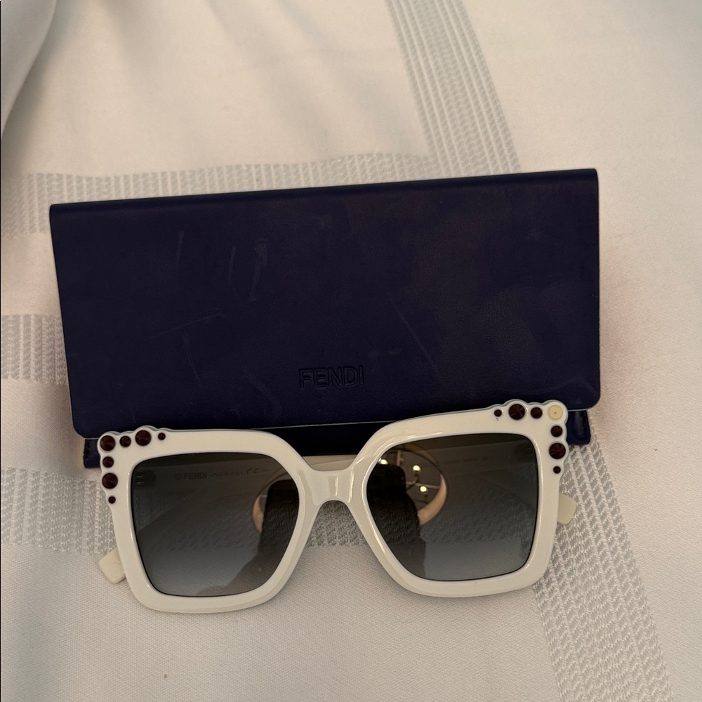 Fendi White Sunglasses with Purple Details